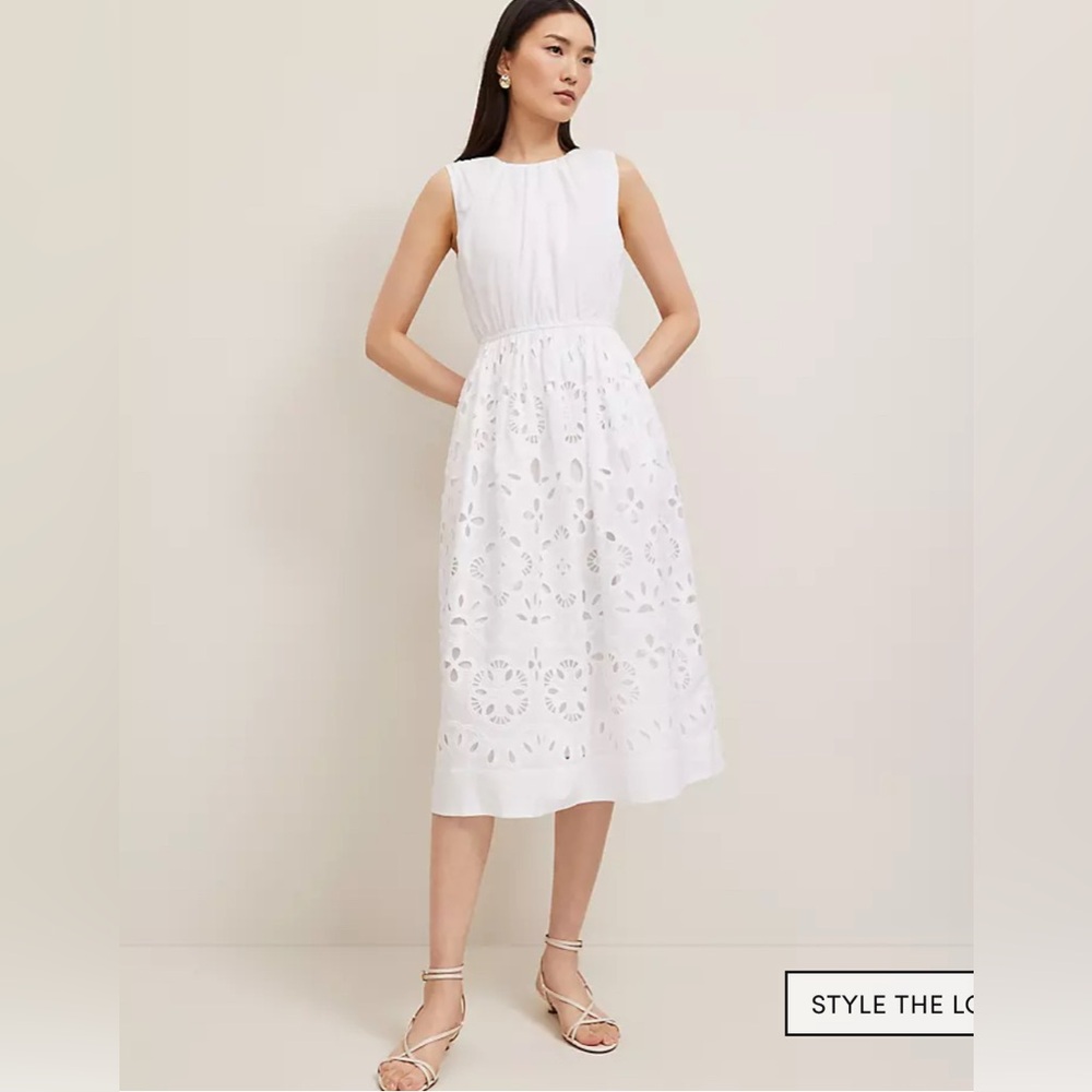 Ann Taylor Eyelet Flare Midi Dress